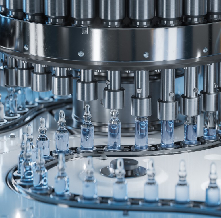 Ligne de remplissage automatisée pour flacons pharmaceutiques, équipement industriel Kum Technic